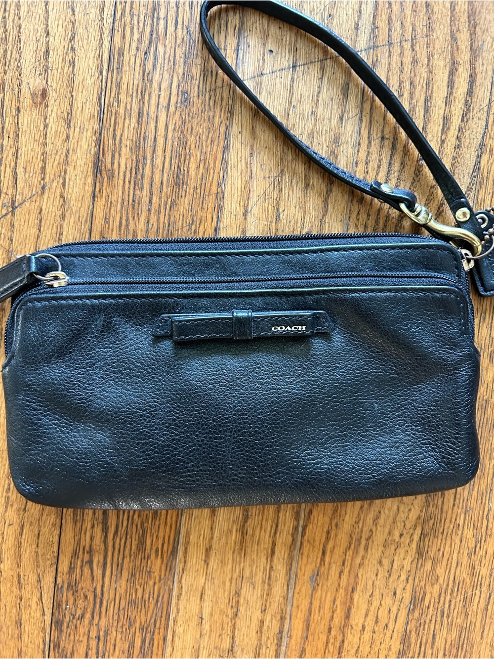 Coach Black Pebbled Leather Wristlet Clutch